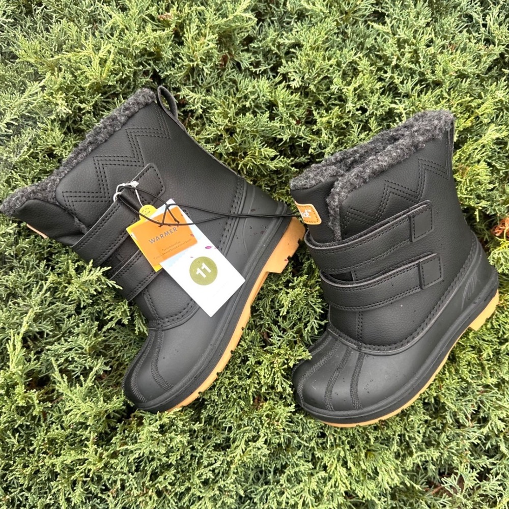 Cat & Jack Toddler Boys Black Winter Snow Duck Boots Faux Fur Lined Size 11 NWT